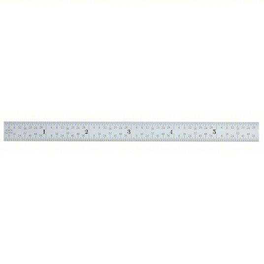 Steel Rule, Flexible: C316R-6, 6 in, 0.02 in Thick, 1/100 in/1/64 in, Chrome, Black, Flex