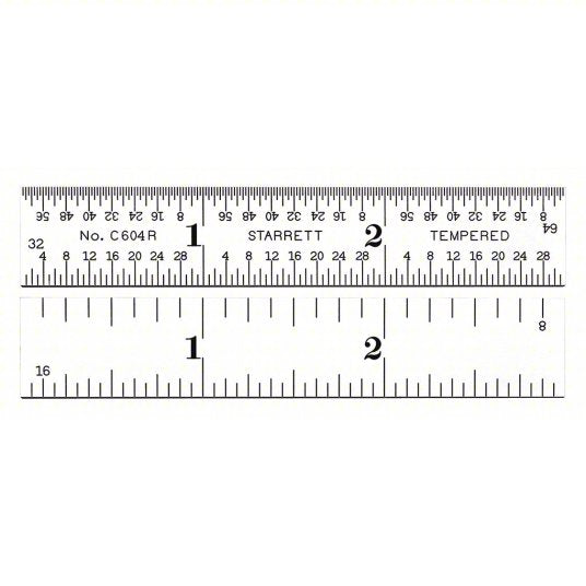 Ruler: C604R-3, 3 in, 0.05 in Thick, 1/64 in, Chrome, Black, Rigid, Etched Graduation Mark