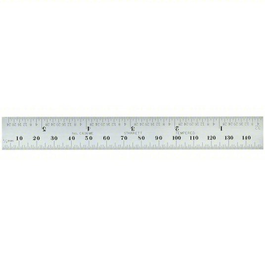 Steel Rule, Spring Tempered: C636ME-150, 5 3/4 in / 150 mm, 0.05 in Thick, 0.5 mm/1/64 in