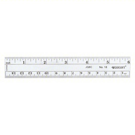 Ruler: 18, Gen Purpose, 6 in, 0.02 in Thick, 1/16 in, Black, Flex, Printed Graduation Mark
