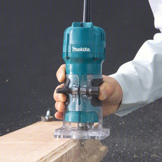 Laminate Trimmer: Compact, Fixed Base, 0.66 hp, Fixed Speed, 30,000 RPM, 1/4 in Collet