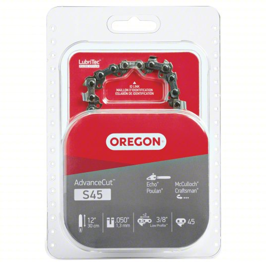 Chainsaw Chain: 12 in Compatible Bar Lg, 3/8 in, 0.05 in Gauge, 45 Links, 5/32 in File Size
