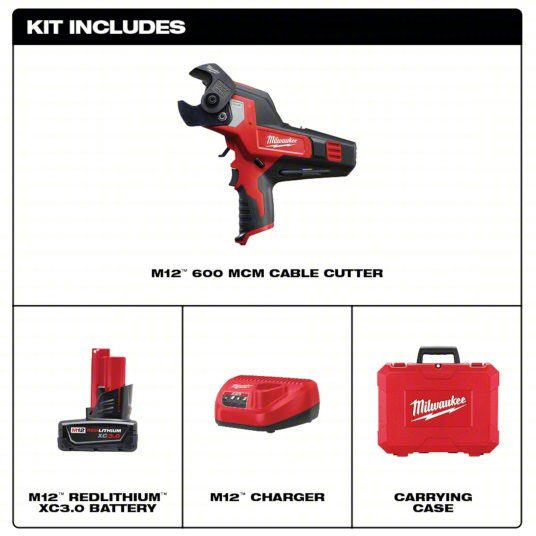 Cable Cutter: M12™, 1 3/16 in Comm Cable/600 MCM Copper/750 MCM Aluminum, C-Head