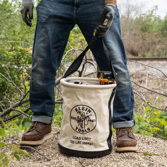 Bucket Bag: 15 in H, Off-White, Canvas, 1 Pockets, Open Top