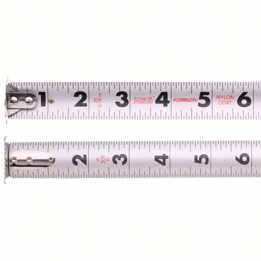 Tape Measure: Inch, Nonmagnetic Double Hook Tip, Plastic with Rubberized Grip, 30 ft, Blue