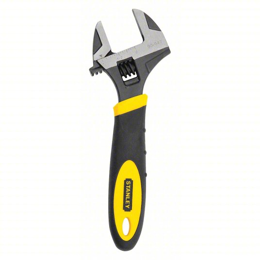 STANLEY Adjustable Wrench: Alloy Steel, Black Oxide, 6 in Overall Lg, 1 in Jaw Capacity