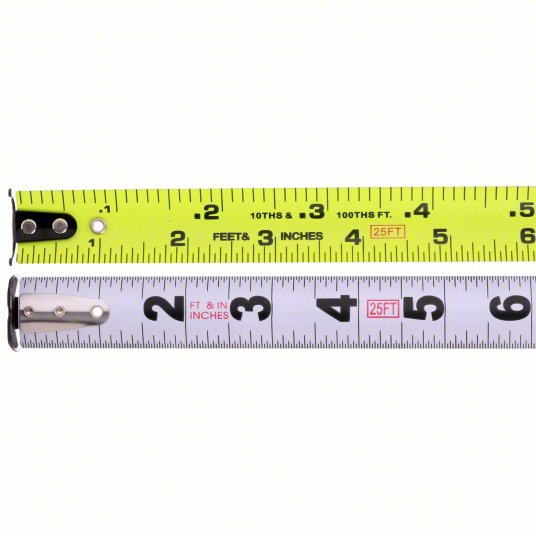 Tape Measure: Inch/Engineer's Scale, Nonmagnetic Double Hook Tip, Plastic with Rubberized Grip