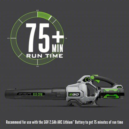 Handheld Blower: POWER+, 615 cfm Max. Air Flow, 170 mph Max. Air Speed, 2.5 Ah