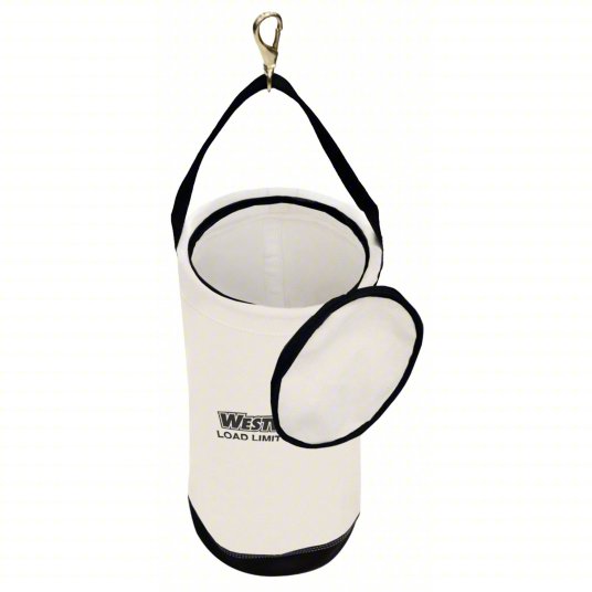 Bucket Bag: 12 in W x 17 in H x 12 in L, Off-White, Canvas, 0 Pockets, Zipper