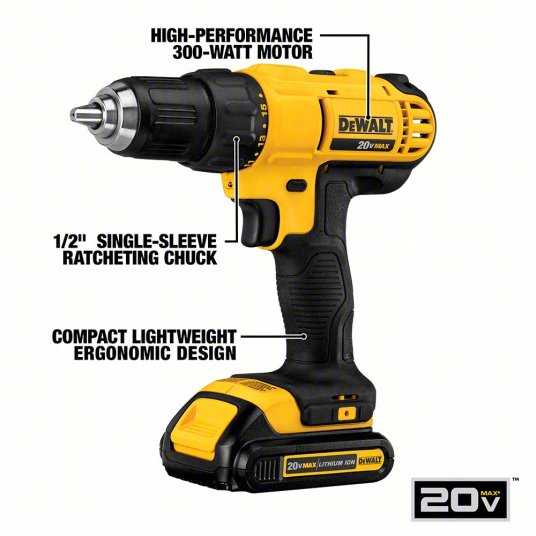 Cordless Tool Combination Kit: 2 Tools, Drill/Impact Driver, 20 V DC Volt, Battery Included