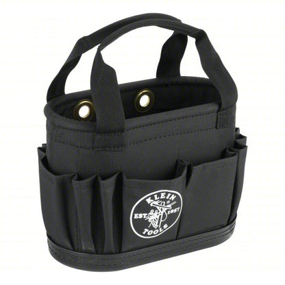 Bucket Bag: 14 in W x 10 in H, Black, Polyester, 29 Pockets, Open Top