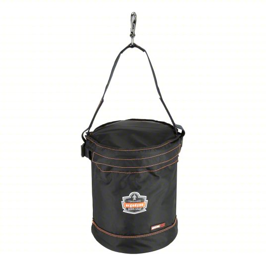 Bucket Bag: 12 1/2 in W x 15 in H x 12 1/2 in L, Black, Nylon, 0 Pockets, Buckle