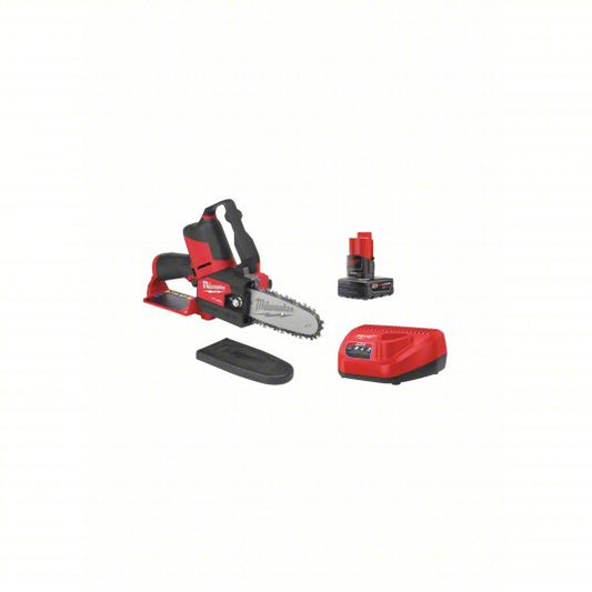 Battery-Powered Chainsaw Kit: 6 in Bar Lg, Rear Handle, Auto Chain Oiler, 12 V