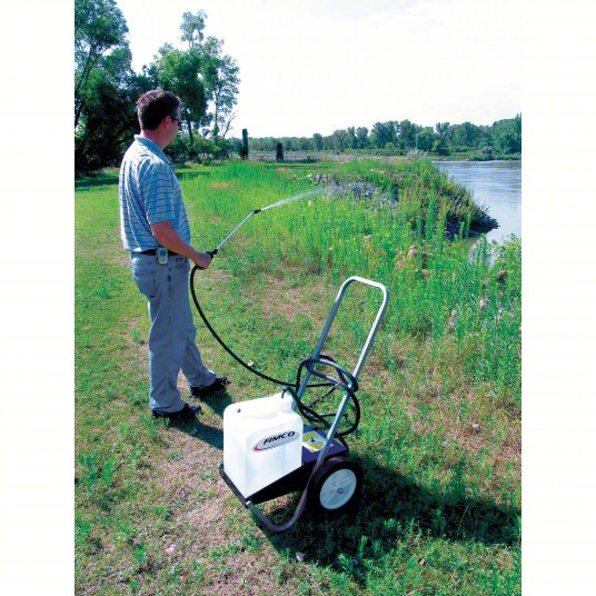 Cordless Cart Sprayer: Spot, 5 gal Tank, Poly Tank, 25 ft Max Spray Distance, 60 psi, 21-30 ft