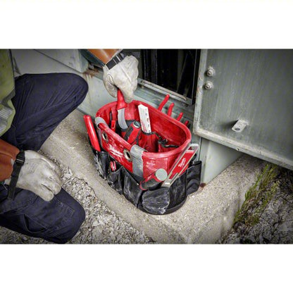 Bucket Bag: 8 1/4 in W x 10 3/8 in H x 14 5/8 in L, Black/Red, Nylon, 24 Pockets, Open Top