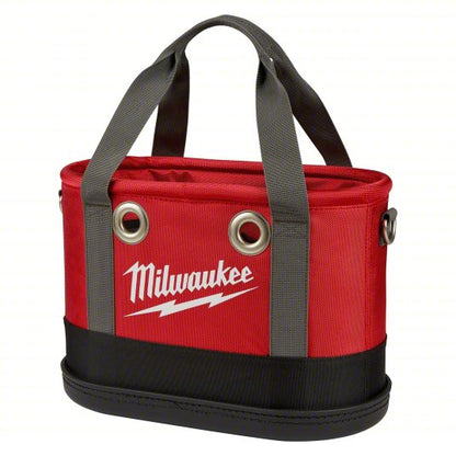 Bucket Bag: 8 1/4 in W x 10 3/8 in H x 14 5/8 in L, Black/Red, Nylon, 14 Pockets, Open Top