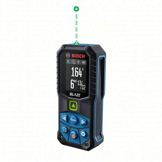 Laser Distance Meter: Inch, 6 in – 165 ft, ± 0.0625 in, 3V, Rubber, Bluetooth, Digital, SAE