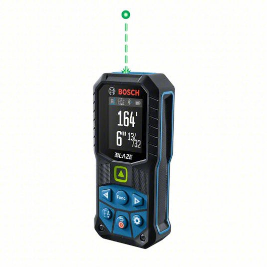 Laser Distance Meter: Inch, 6 in – 165 ft, ± 0.0625 in, 3V, Rubber, Bluetooth, Digital, SAE