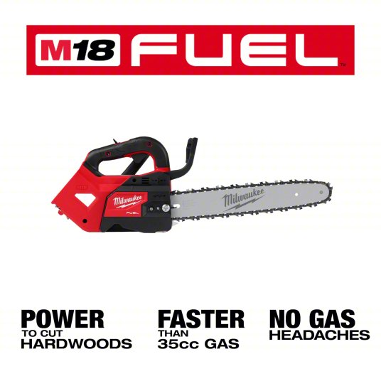 Chainsaw: 14 in Bar Lg, Top Handle, Auto Chain Oiler, 18 V DC, Includes: Tool Only, 35 cc