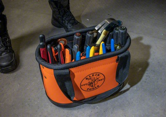 Bucket Bag: 14 in W x 10 in H, Orange, Plastic, 15 Pockets, Open Top