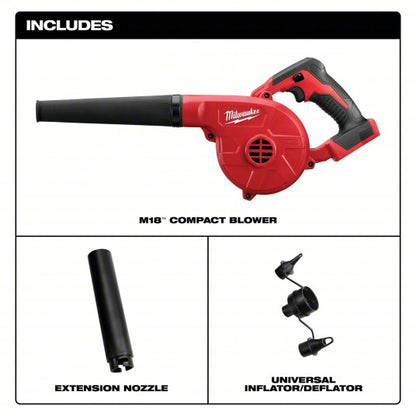 Leaf Blower: M18™, 100 cfm Max. Air Flow, 160 mph Max. Air Speed, 3 Speeds
