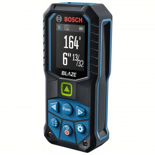 Laser Distance Meter: Inch, 6 in – 165 ft, ± 0.0625 in, AA, Rubber, Digital, Green, SAE
