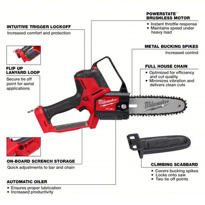 Pruning Saw: 8 in Bar Lg, Top Handle, Auto/Adj/Auto Chain Oiler, 18 V, Includes: Tool Only