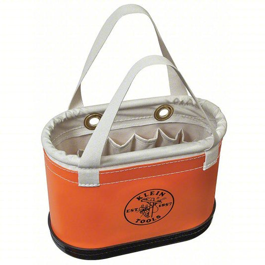 Bucket Bag: 14 in W x 10 in H, Orange, Plastic, 14 Pockets, Open Top