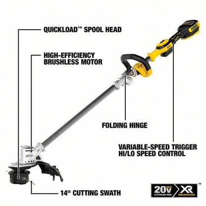 Battery-Powered String Trimmer Kit: 14 in Cutting Wd, Straight Shaft, 38 in Shaft Lg, 5.0 Ah
