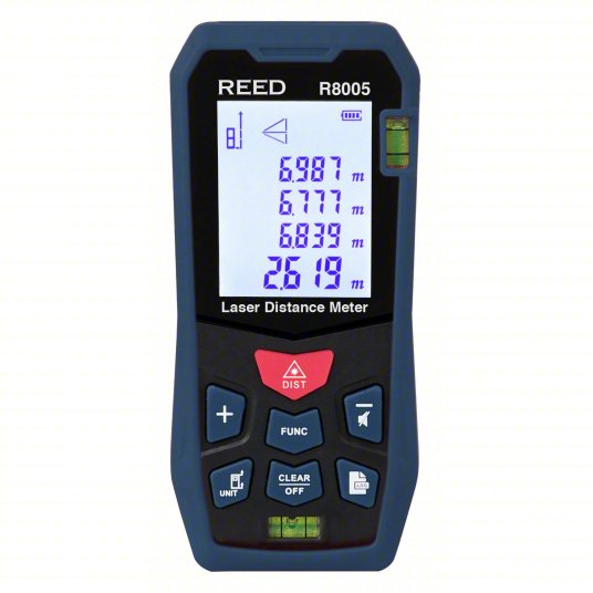 Distance Meter: Inch/Metric, 1 7/8 in – 164 ft, ± 2 mm, AAA, ABS Plastic, LCD