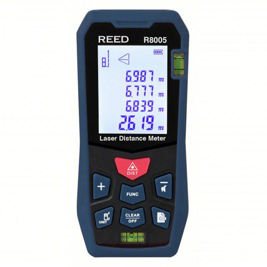 Distance Meter: Inch/Metric, 1 7/8 in – 164 ft, ± 2 mm, AAA, ABS Plastic, LCD