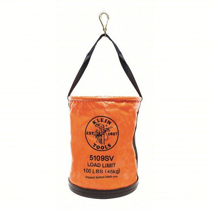 Bucket Bag: 12 in W x 15 in H, Orange, Vinyl, 0 Pockets, Open Top