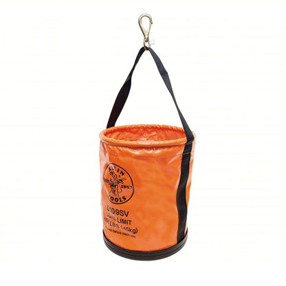 Bucket Bag: 12 in W x 15 in H, Orange, Vinyl, 0 Pockets, Open Top