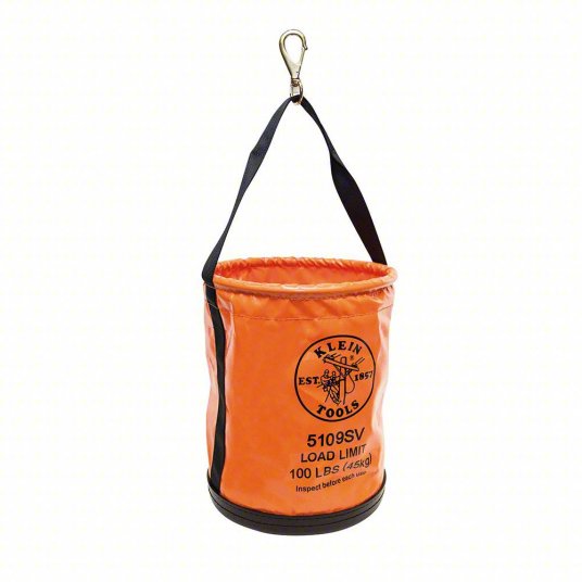 Bucket Bag: 12 in W x 15 in H, Orange, Vinyl, 0 Pockets, Open Top