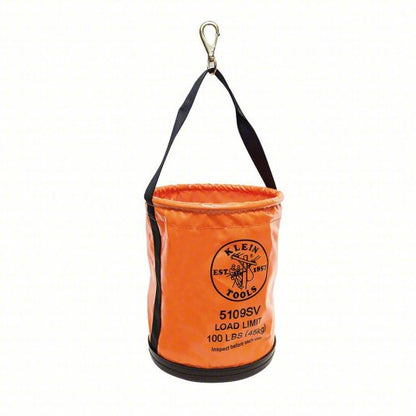 Bucket Bag: 12 in W x 15 in H, Orange, Vinyl, 0 Pockets, Open Top