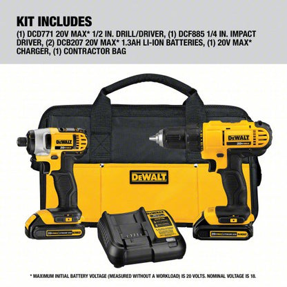 Cordless Tool Combination Kit: 2 Tools, Drill/Impact Driver, 20 V DC Volt, Battery Included