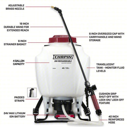 Cordless Backpack Sprayer: For Lawn, Garden and Agriculture, 4 gal Tank Capacity
