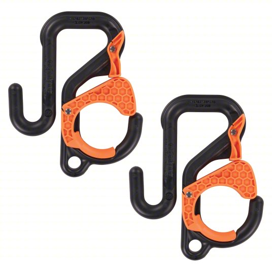 Bucket Hook: 2 in W x 2 3/4 in H x 8 1/2 in L, Black/Orange, Plastic