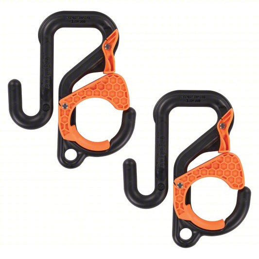 Bucket Hook: 2 in W x 2 3/4 in H x 8 1/2 in L, Black/Orange, Plastic