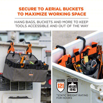 Bucket Hook: 2 in W x 2 3/4 in H x 8 1/2 in L, Black/Orange, Plastic