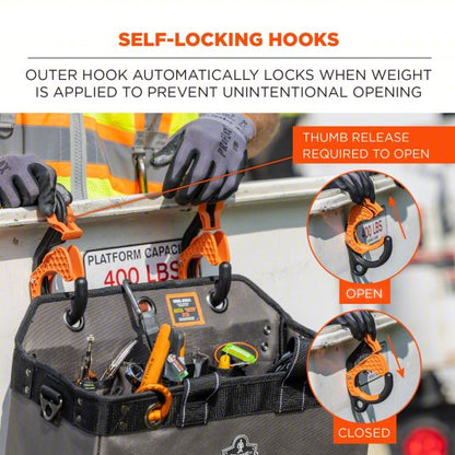 Bucket Hook: 2 in W x 2 3/4 in H x 8 1/2 in L, Black/Orange, Plastic