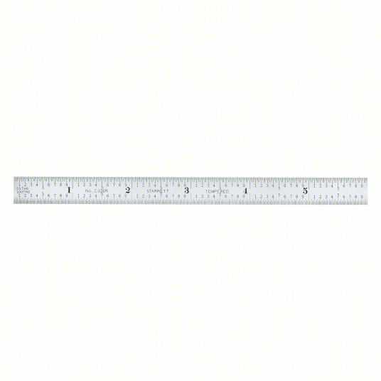 Steel Rule, Flexible: C316R-6, 6 in, 0.02 in Thick, 1/100 in/1/64 in, Chrome, Black, Flex
