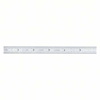 Steel Rule, Flexible: C316R-6, 6 in, 0.02 in Thick, 1/100 in/1/64 in, Chrome, Black, Flex