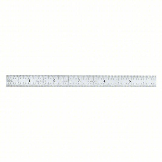 Steel Rule, Flexible: C316R-6, 6 in, 0.02 in Thick, 1/100 in/1/64 in, Chrome, Black, Flex