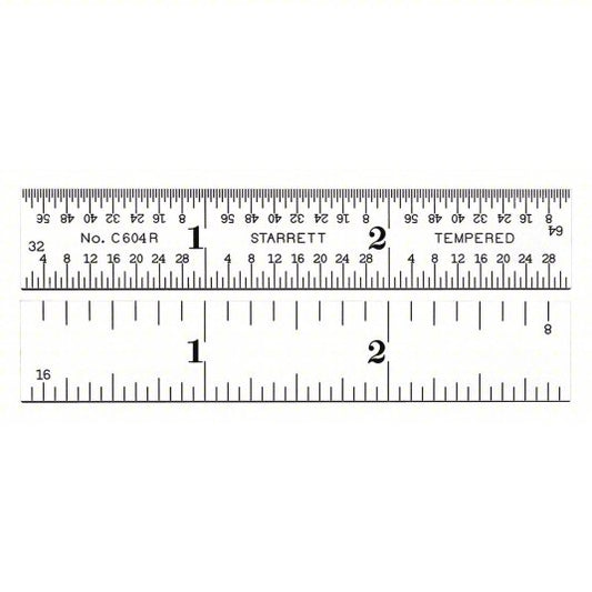 Ruler: C604R-3, 3 in, 0.05 in Thick, 1/64 in, Chrome, Black, Rigid, Etched Graduation Mark