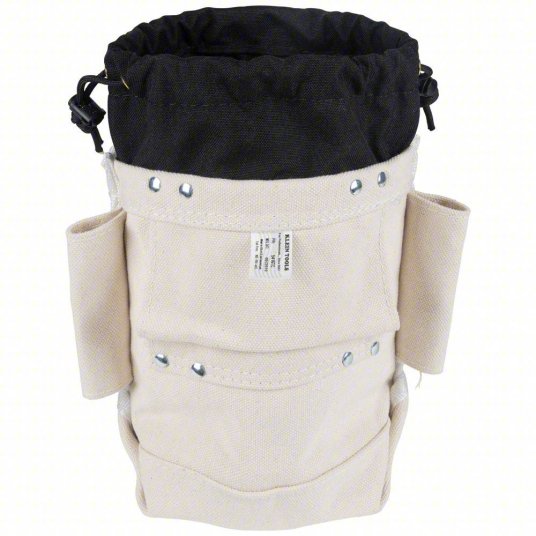 Bucket Bag: 10 in W x 9 in H x 5 in L, Off-White, Canvas, 2 Pockets, Drawstring
