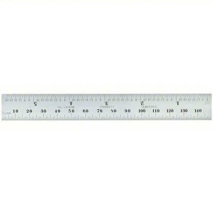 Steel Rule, Spring Tempered: C636ME-150, 5 3/4 in / 150 mm, 0.05 in Thick, 0.5 mm/1/64 in
