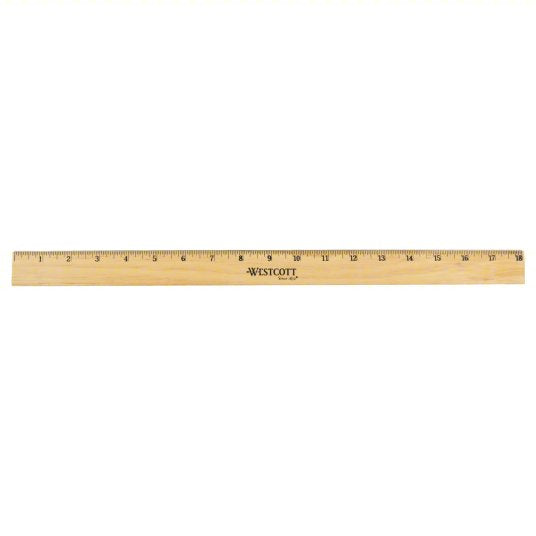 Ruler: 05018, 18 in, 0.2 in Thick, 1/16 in, Clear, Black, Rigid, Printed Graduation Mark