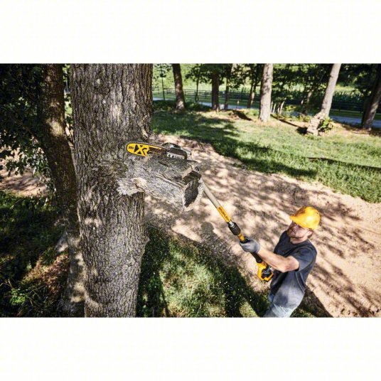 Battery-Powered Pole Saw: 8 in Blade Lg, 7 ft to 15 ft Reach, 20 V, Includes: Tool Only