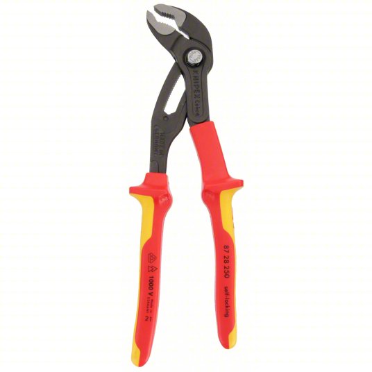 Insulated, V, Push Button, 2 in Max Jaw Opening, 10 in Overall Lg, 1 1/8 in Jaw Wd